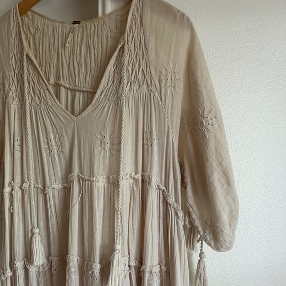 Free People Blush Pink Embroidered long Sleeve Midi Dress - Picture 6 of 8